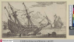 [Ein Handelsschiff, auf die Seite gelegt um die Hülle abzudichten; A Merchant Man Careened for Caulking the Hull]