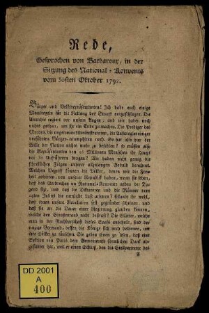Rede, Gesprochen von Barbaroux, in der Sitzung des National-Konvents vom 30sten Oktober 1792