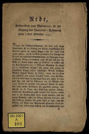 Rede, Gesprochen von Barbaroux, in der Sitzung des National-Konvents vom 30sten Oktober 1792