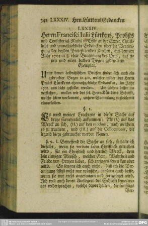 LXXXIV. Herrn Francisci Iulii Lüttkens, Probsts und Consistorial-Raths in Cölln an der Spree, ...