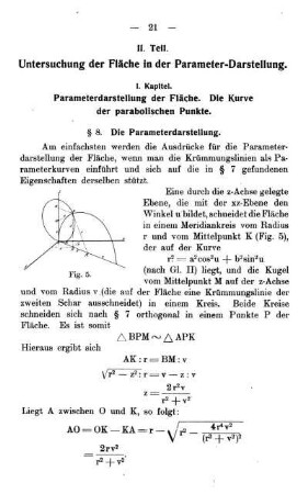 I. Kapitel - Parameterdarstellung der Fläche. Die Kurve der parabolischen Punkte.