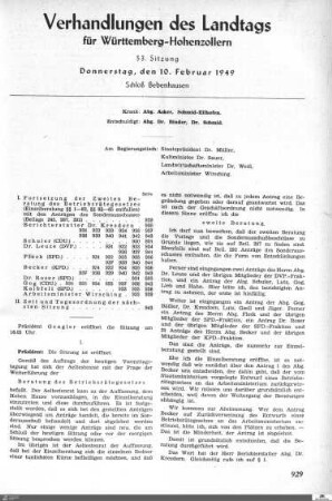 53. Sitzung, Bebenhausen, 10.2.1949