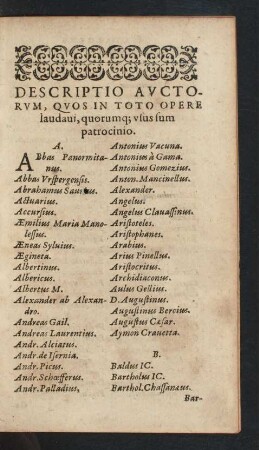 Descriptio Auctorum, Quos In Toto Opere laudavi, quorumq[ue] usus sum patrocinio.