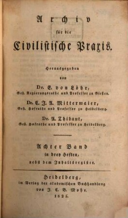 Archiv für die civilistische Praxis. 8. 1825