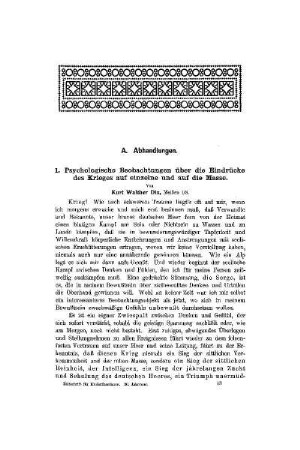 Psychologische Beobachtungen über die Eindrücke des Krieges auf einzelne und auf die Masse