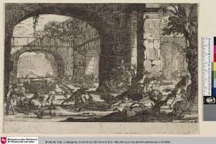 [Attaque de brigands dans des ruines.]