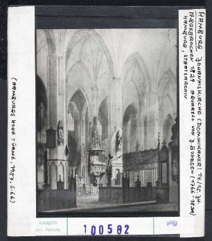 Johanniskirche (Dominikanerkloster an der Stelle des heutigen Rathausmarktes): abgebrochen 1829. Aquarell von J. Bundsen. Hamburg, Staatsarchiv