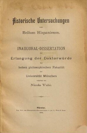 Historische Untersuchungen zum Bellum Hispaniense : Inaugural-Dissertation