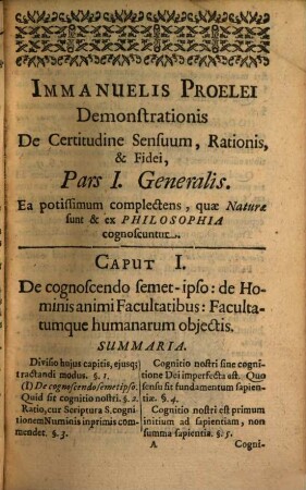 Demonstratio de certitudine Sensuum, rationis et fidei