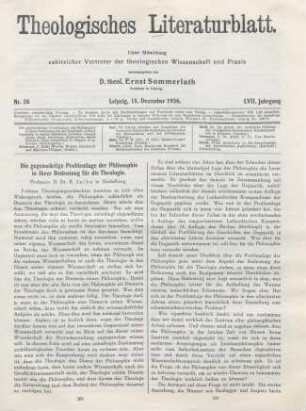369-376 Die gegenwärtige Problemlage der Philosophie in ihrer Bedeutung der Theologie