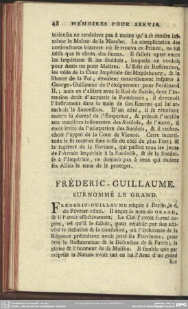 Fréderic-Guillaume. Surnommé Le Grand