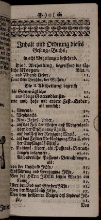 Inhalt und Ordnung dieses Gesang-Buchs, in acht Abtheilungen bestehend.