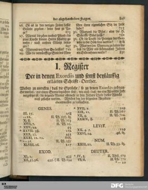 I. Register Der in denen Exordiis und sonst beyläuffig erklärten Schrifft-Oerther.