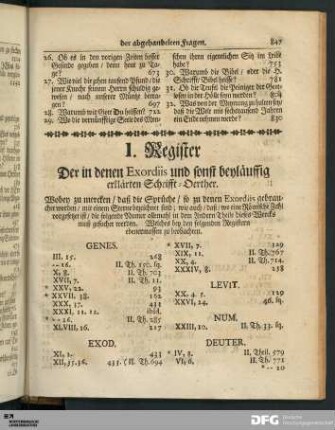 I. Register Der in denen Exordiis und sonst beyläuffig erklärten Schrifft-Oerther.
