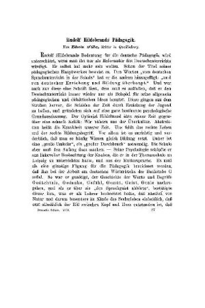 Rudolf Hildebrands Pädagogik : I.