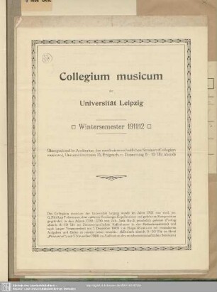 Collegium musicum der Universität Leipzig : Wintersemester 1911/12