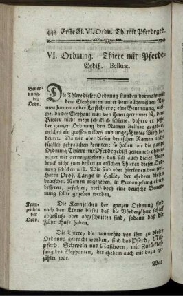 VI. Ordnung. Thiere mit Pferdegebiß. Belluæ.