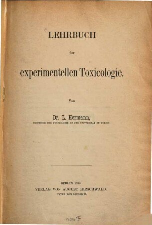Lehrbuch der experimentellen Toxicologie