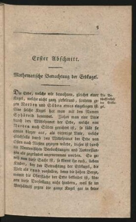 Erster Abschnitt. Mathematische Betrachtung der Erdkugel