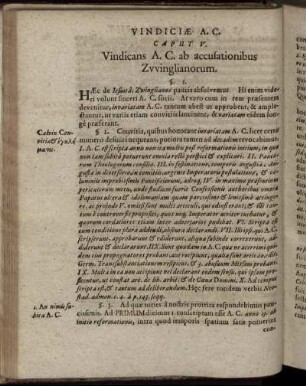 Caput V. [ - ] Caput VII.; Vindicans A. C. ab accusationibus Zvvinglianorum; De Confesione variatâ; De Distributione A. Confessionis.