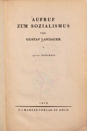Aufruf zum Sozialismus : Revolutionsausg.