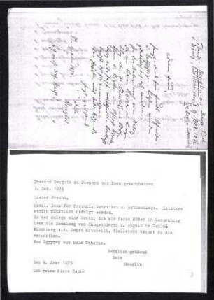 Brief von Theodor von Heuglin an einen Freund und Liste naturkundlicher Objekte aus der Fürstlich Hohenlohisch-Kirchbergischen Sammlung