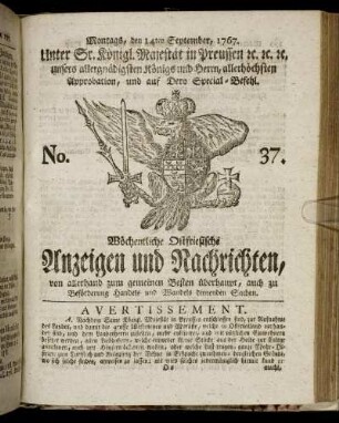 No. 37. Montags, den 14ten September, 1767.
