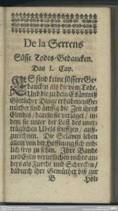 Das I. Cap. [Daß die Todes-Gedancken süsse seyn]