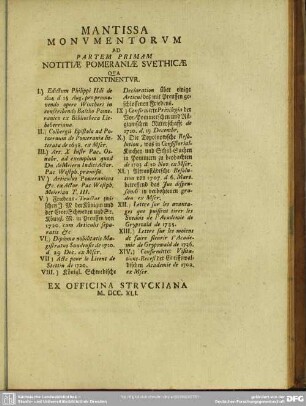 Accesserunt Mantissa Monumentorum Et Index Rerum