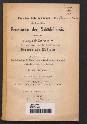Experimentelle und casuistische Studien über Fracturen der Schädelbasis
