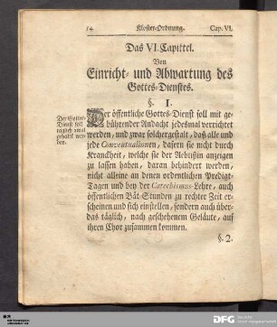 Das VI. Capittel. Von Einricht- und Abwartung des Gottes-Dienstes.