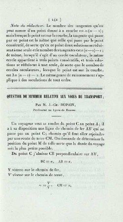 Question de minimum relative aux voies de transport.