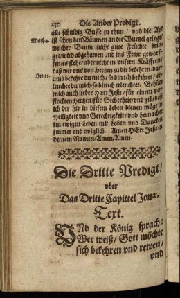 Die Dritte Predigt/ uber Das Dritte Capittel Jonæ.