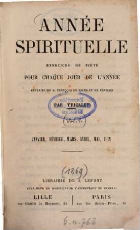 Année spirituelle exercices de piété pour chaque jour de l'année, 1
