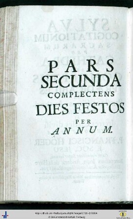 Titelblatt. Pars Secunda Complectens Dies Festos per Annum.