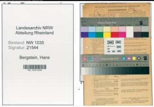 Entnazifizierung Hans Bergstein , geb. 25.08.1910 (Chemotechniker)