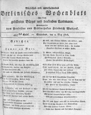 487stes Stück, Sonnabend den 1. May 1818