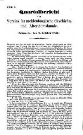 Quartalbericht des Vereins für Meklenburgische Geschichte und Alterthumskunde, 21. 1855/56, Nr. 1 - 2