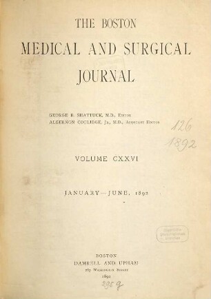 Boston medical and surgical journal. 126. 1892
