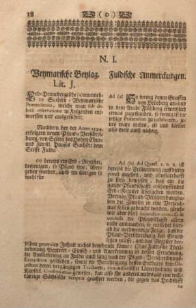 N. I. Weymarische Beylag. Lit. J. / Fuldische Anmerckungen.