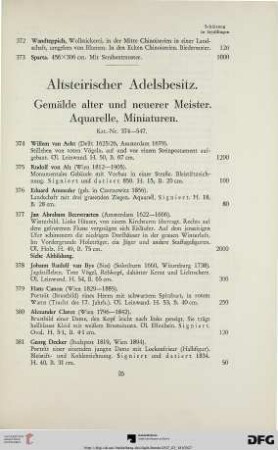 Gemälde alter und neuerer Meister. Aquarelle, Miniaturen (Nr. 374-417)