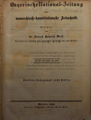 Bayerische National-Zeitung : Zeitschrift für Politik, Wissenschaft und Kunst. 2,1. 1835 = Jan. - Apr.
