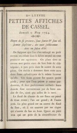 No LXXVIII (Samedi 15 May 1784)