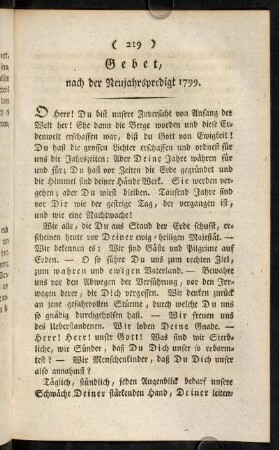 219-232, Gebet, nach der Neujahrspredigt 1799. - Predigt, gehalten Sonntags den 20ten Januar 1799.