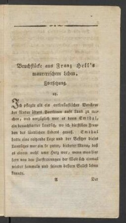 Bruchstücke aus Franz Hell's maurerischem Leben. Fortsetzung