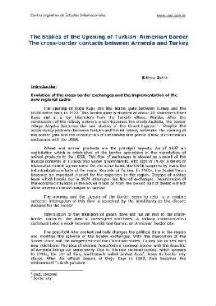 The stakes of the opening of Turkish- Armenian border ; the cross-border contacts between Armenia and Turkey