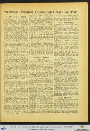 Alphabetisches Verzeichnis der vorzüglichen Messen und Märkte.