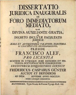 Diss. iur. inaug. de foro immediatorum mediato