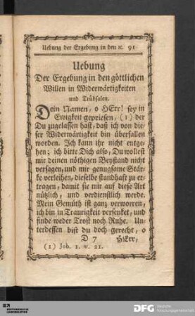 Uebung Der Ergebung in den göttlichen Willen in Widerwärtigkeiten und Trübsalen.