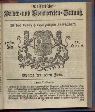 25. Stueck, Montag den 16ten Junii 1760